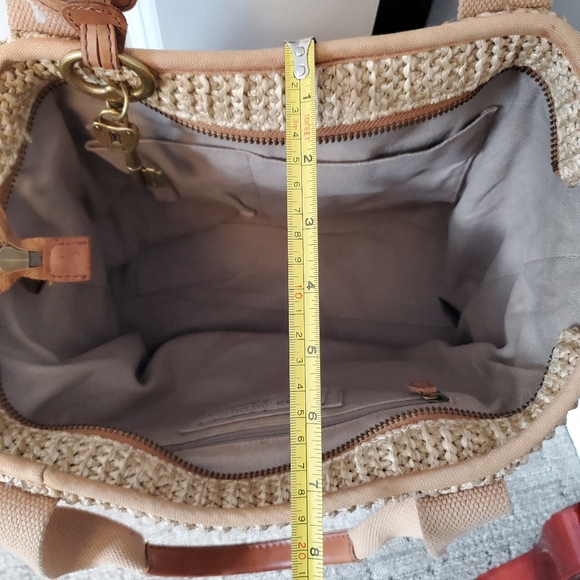 Vintage Fossil straw/wicker leather tote - Picture 12 of 13